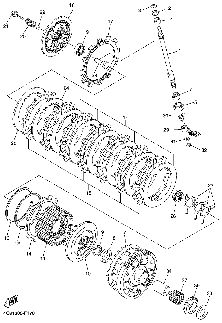 Yamaha R1 2008 CLUTCH parts diagram